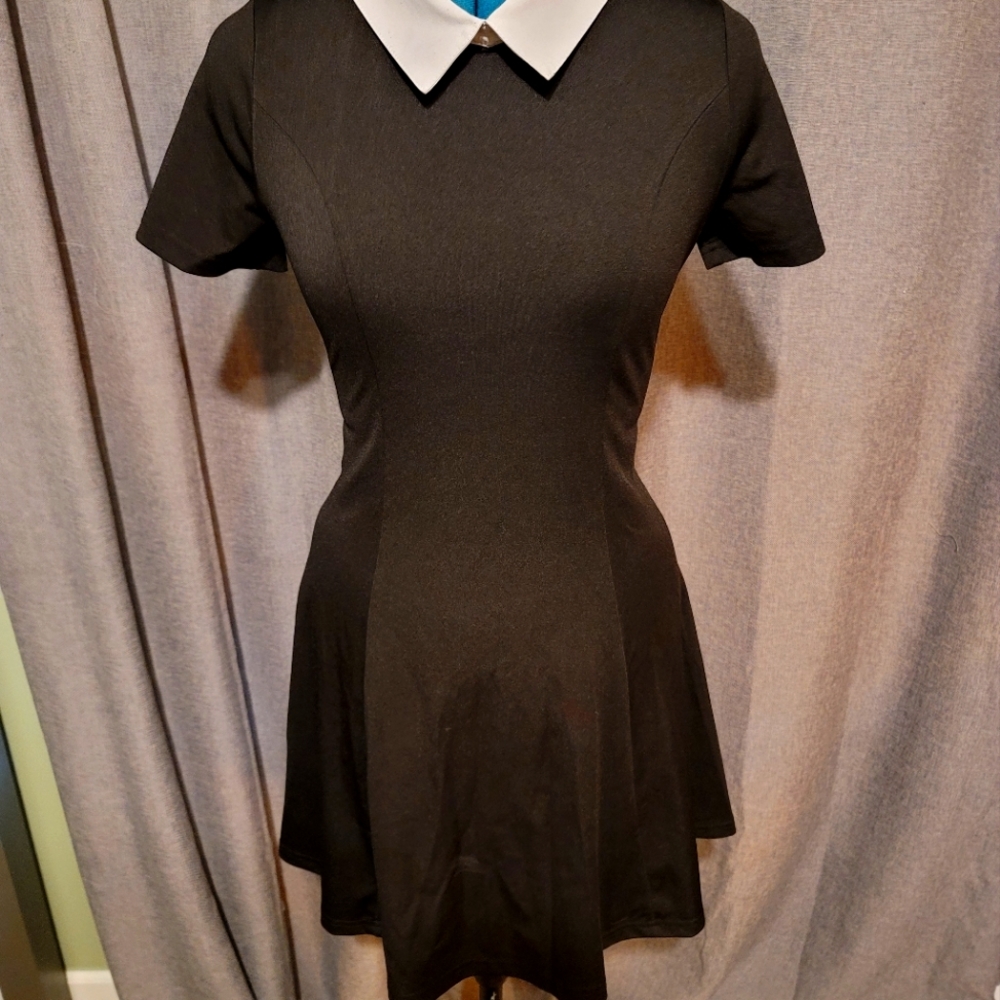 Allegra K black skater dress with white collar size small